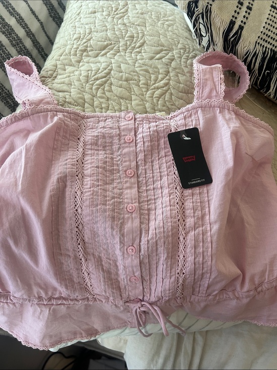Levi's Tops - Levi's Light Pink Lace-Trim Button Tank